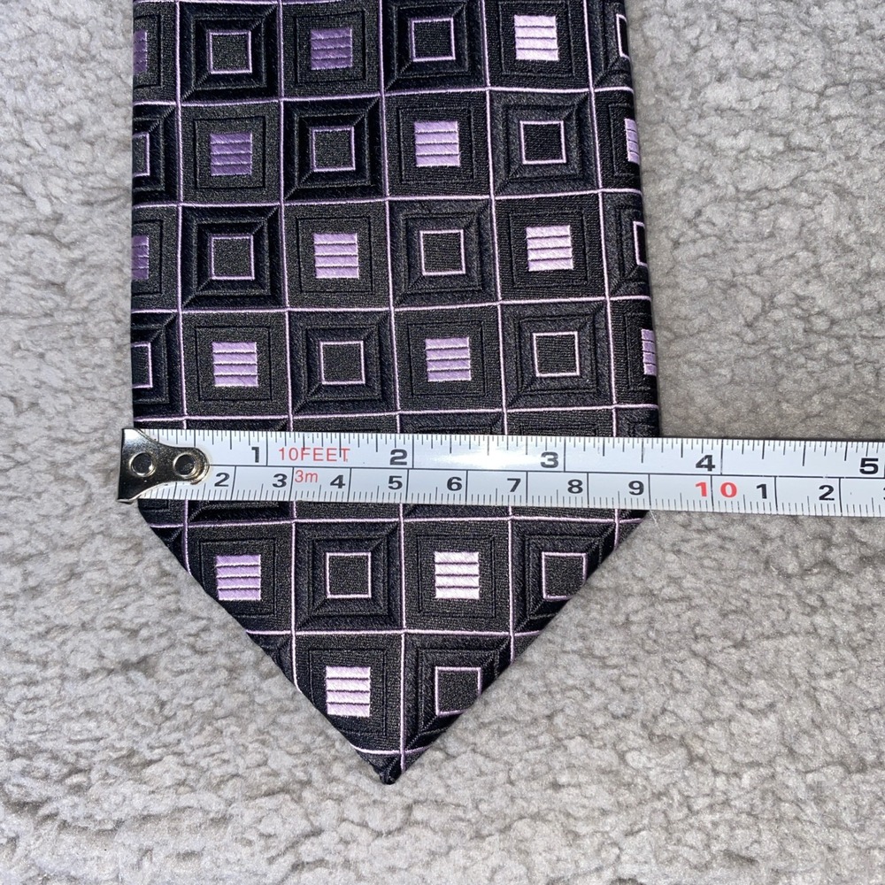 Stafford Signature Mens Silk Tie Geometric Purple Black - Picture 6 of 6